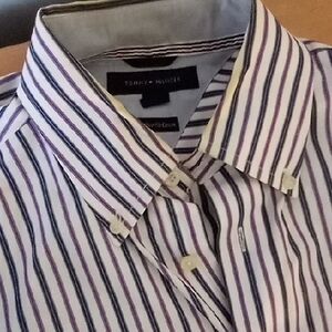Tommy Hilfiger Men's Dress Shirt - Purple and White Stripes